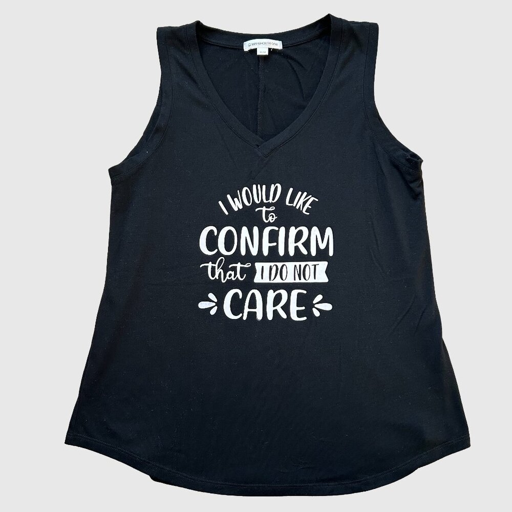 Warehouse One Women's 'I Do Not Care' Graphic Tank Top - Black - US M